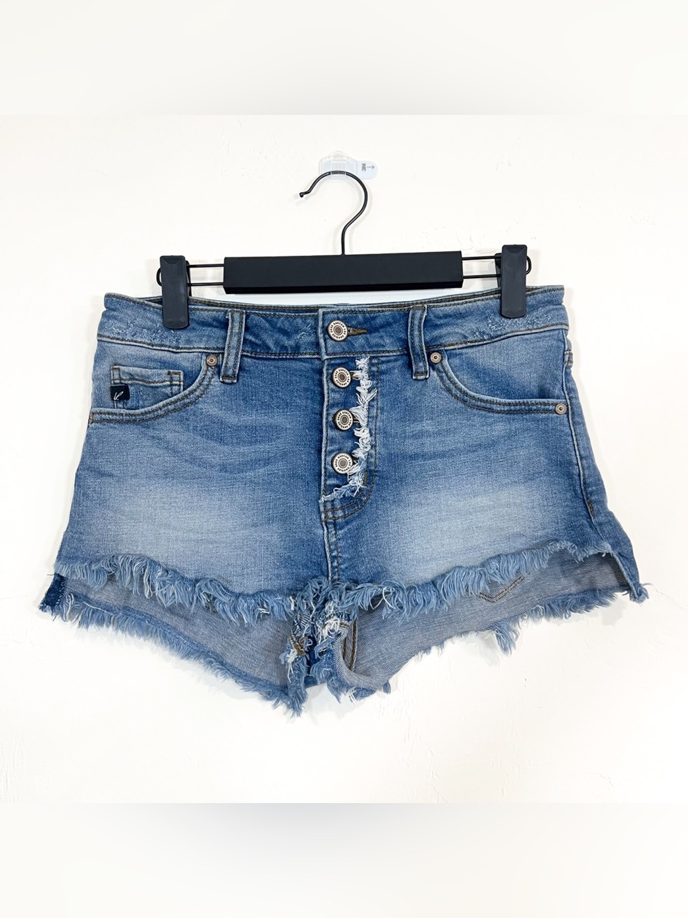 Kancan Raw Hem Exposed Button Fly Denim Cut Off Micro Shorts Size Small